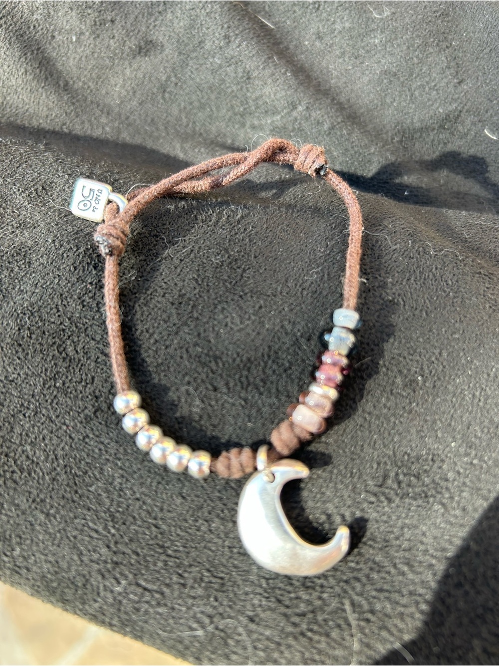 Silver Moon Charm Brown Beaded Adjustable Bracelet Uno de 50 brand